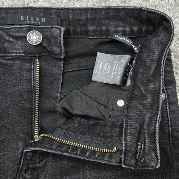Risen Black Skinny Jeans Women's High Rise Distressed Knee Tight Look Size 26 - Picture 5 of 9